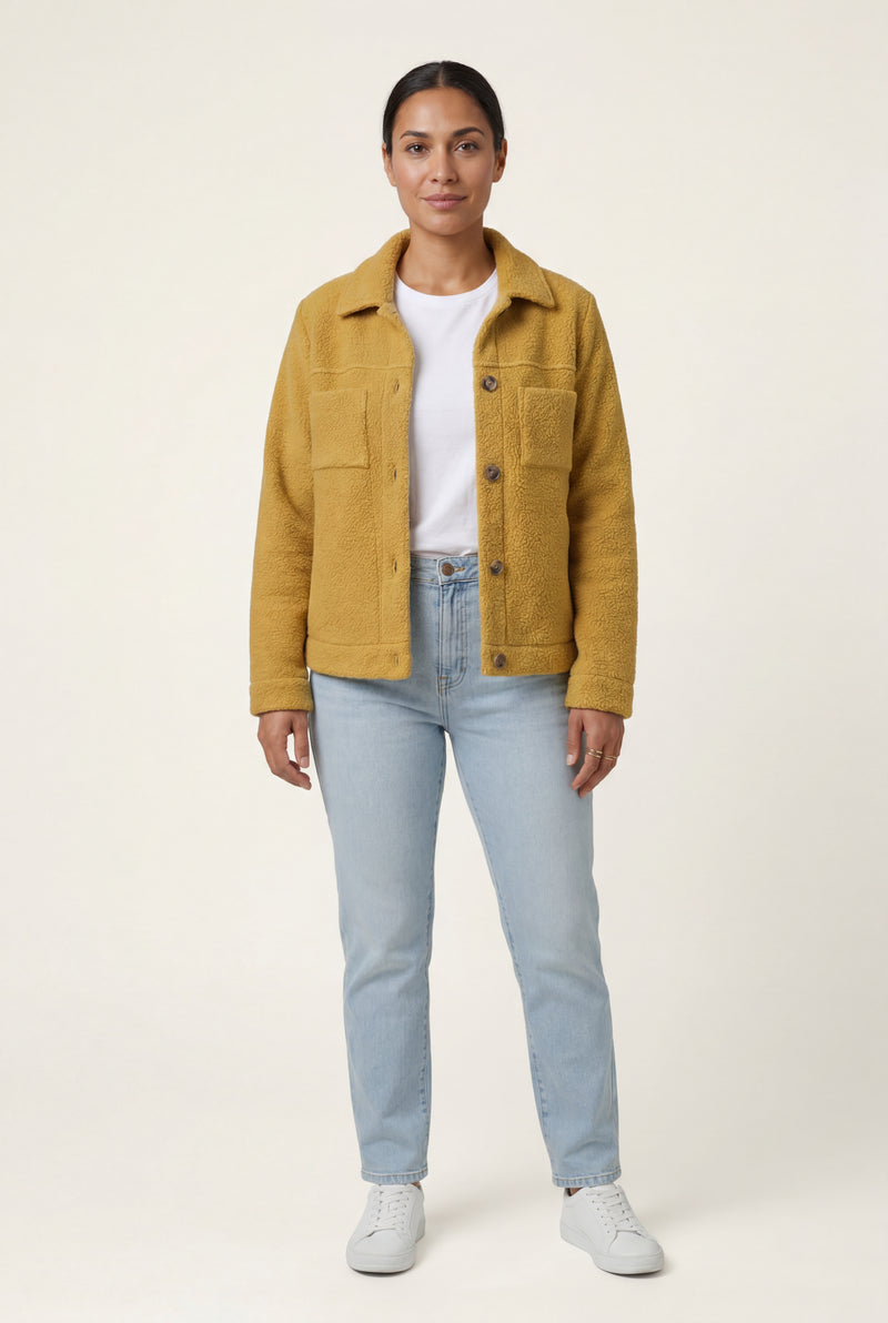 Yellow Plush Teddy Texture Relaxed Fit Shirt Jacket - Teddy jacket - Photo 3