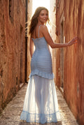 Baby Blue Ruched Asymmetric Hem Maxi Dress with Ruffle Trim - Photo 19