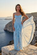 Baby Blue Ruched Asymmetric Hem Maxi Dress with Ruffle Trim - Photo 21