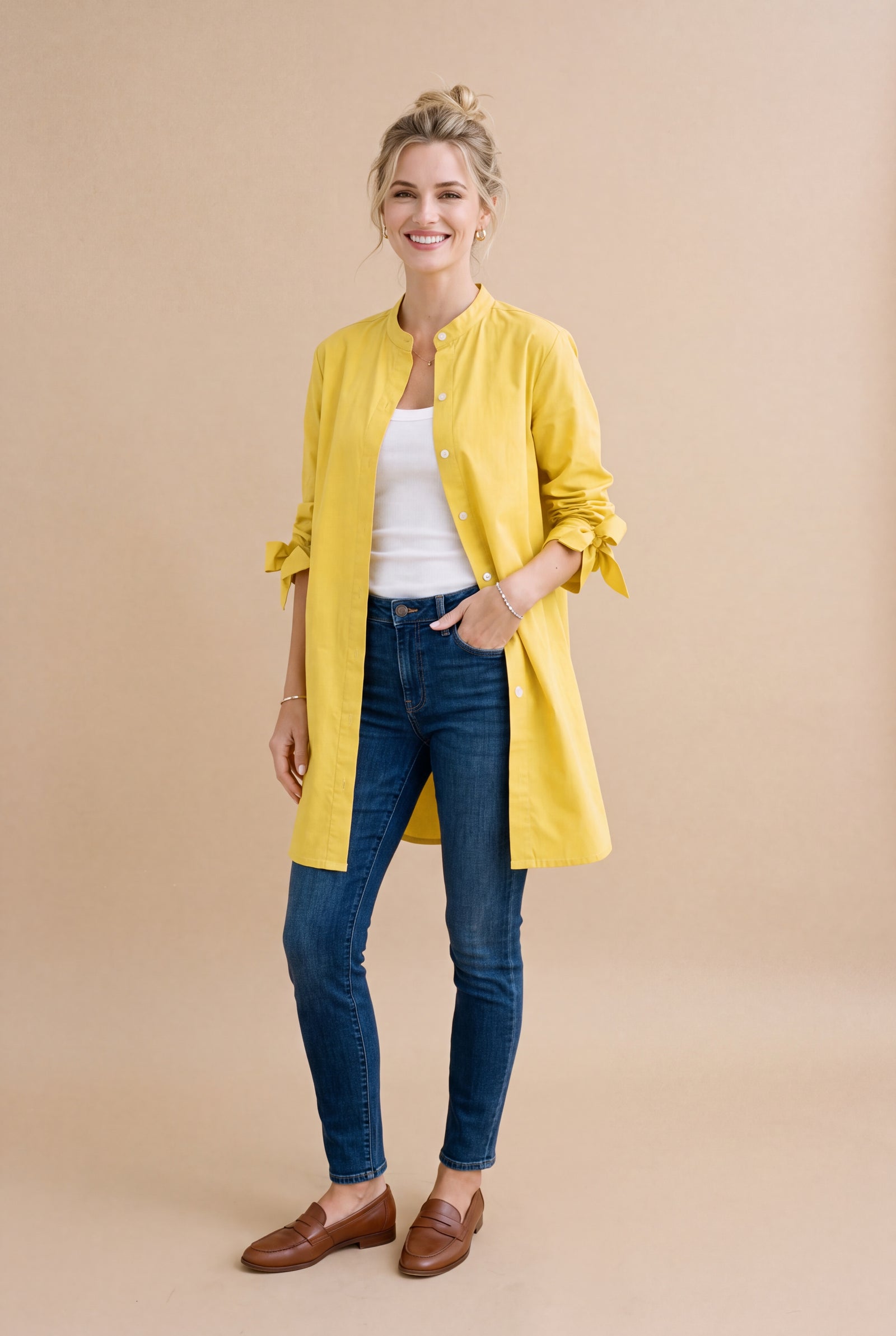 Women's Oversized Button-Up Shirt in Yellow — primary studio