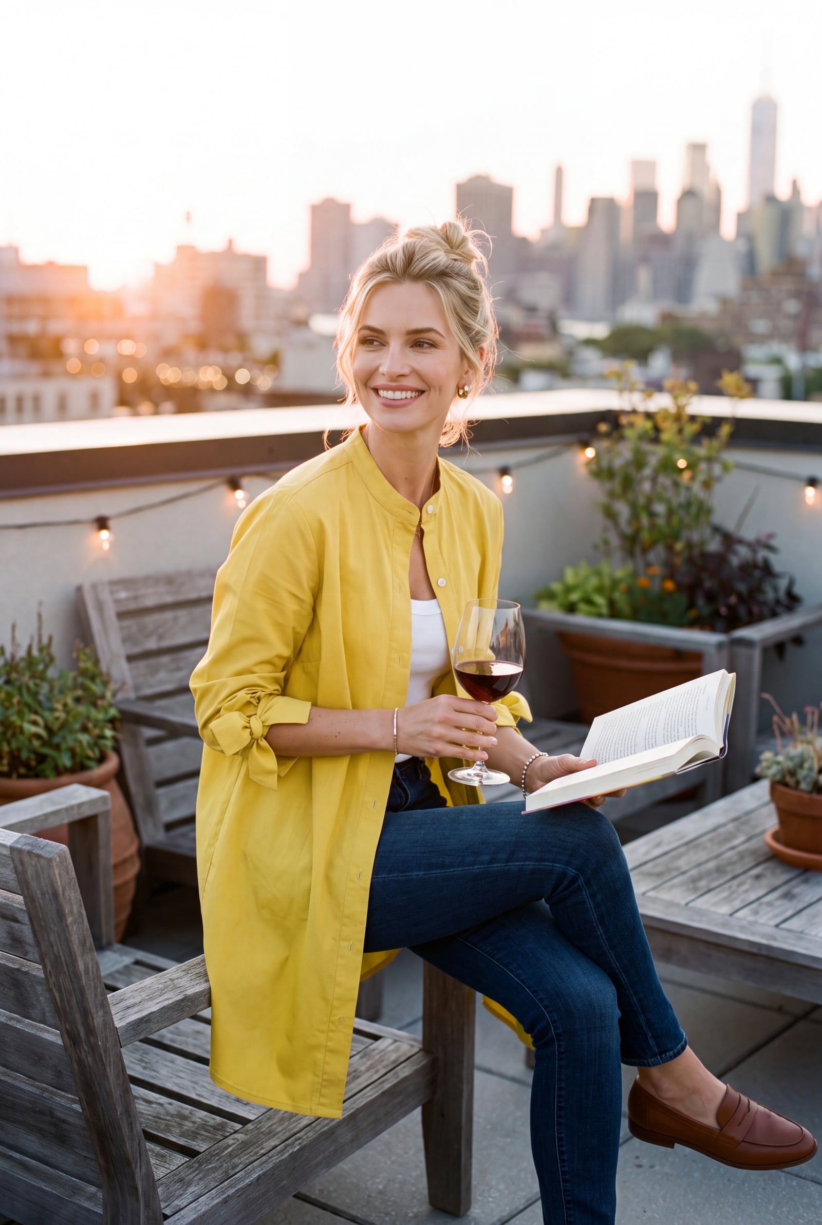 Women's Oversized Button-Up Shirt in Yellow — secondary lifestyle
