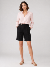 Belted Tailored Black Knee-length Bermuda Shorts-shorts > casual shorts-Stilenza-Black-S-Stilenza