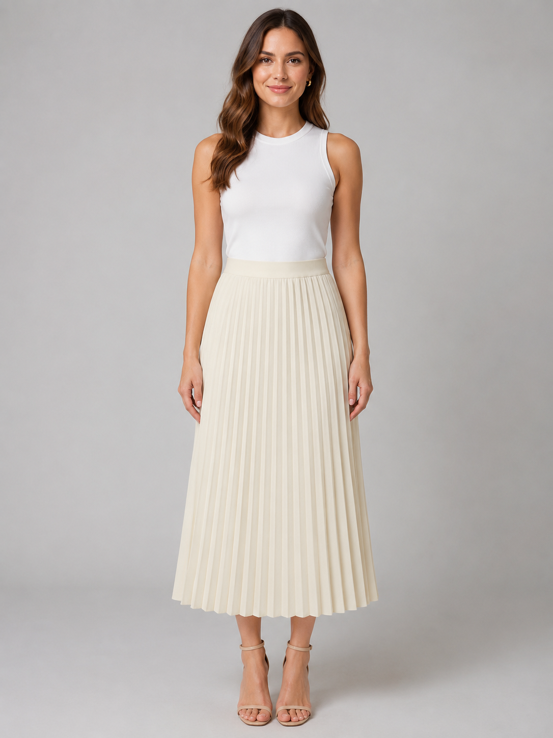 High-waisted A-line Pleated Midi Skirt
