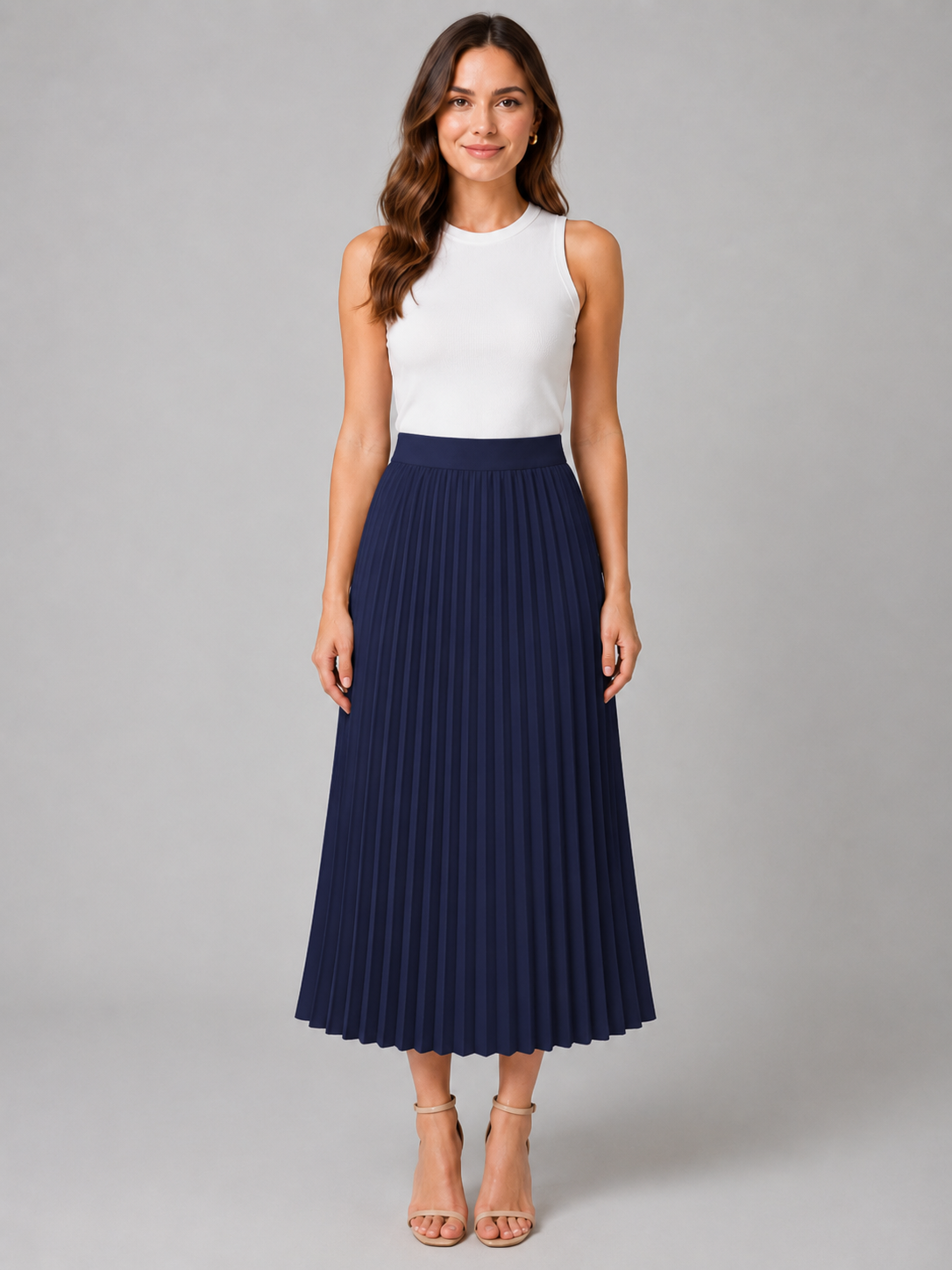 High-waisted A-line Pleated Midi Skirt