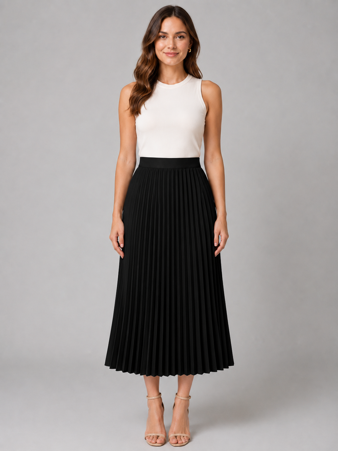 High-waisted A-line Pleated Midi Skirt