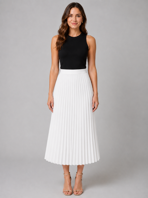 High-waisted A-line Pleated Midi Skirt