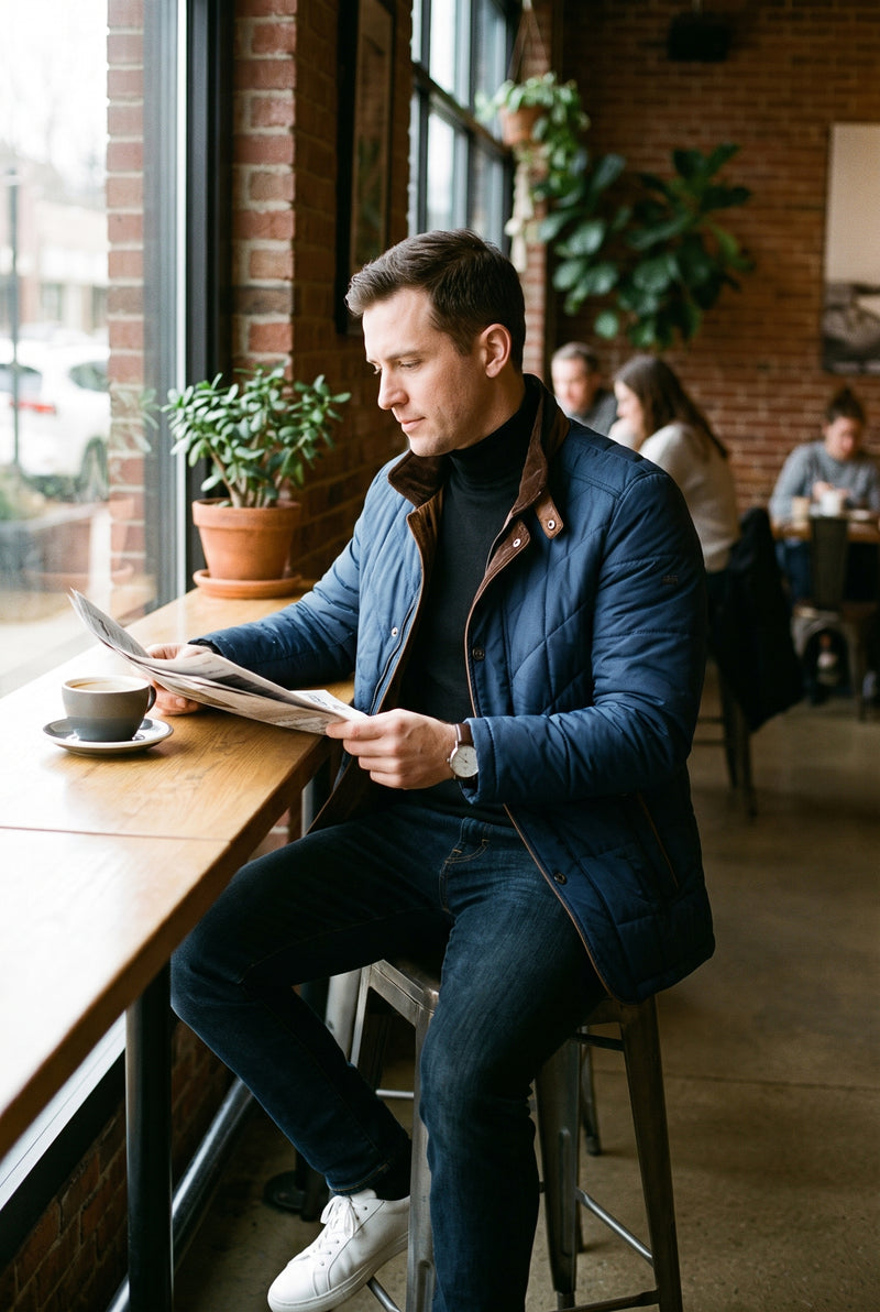 Men's Casual Puffer Jacket  in Blue — puffer jacket cafe
