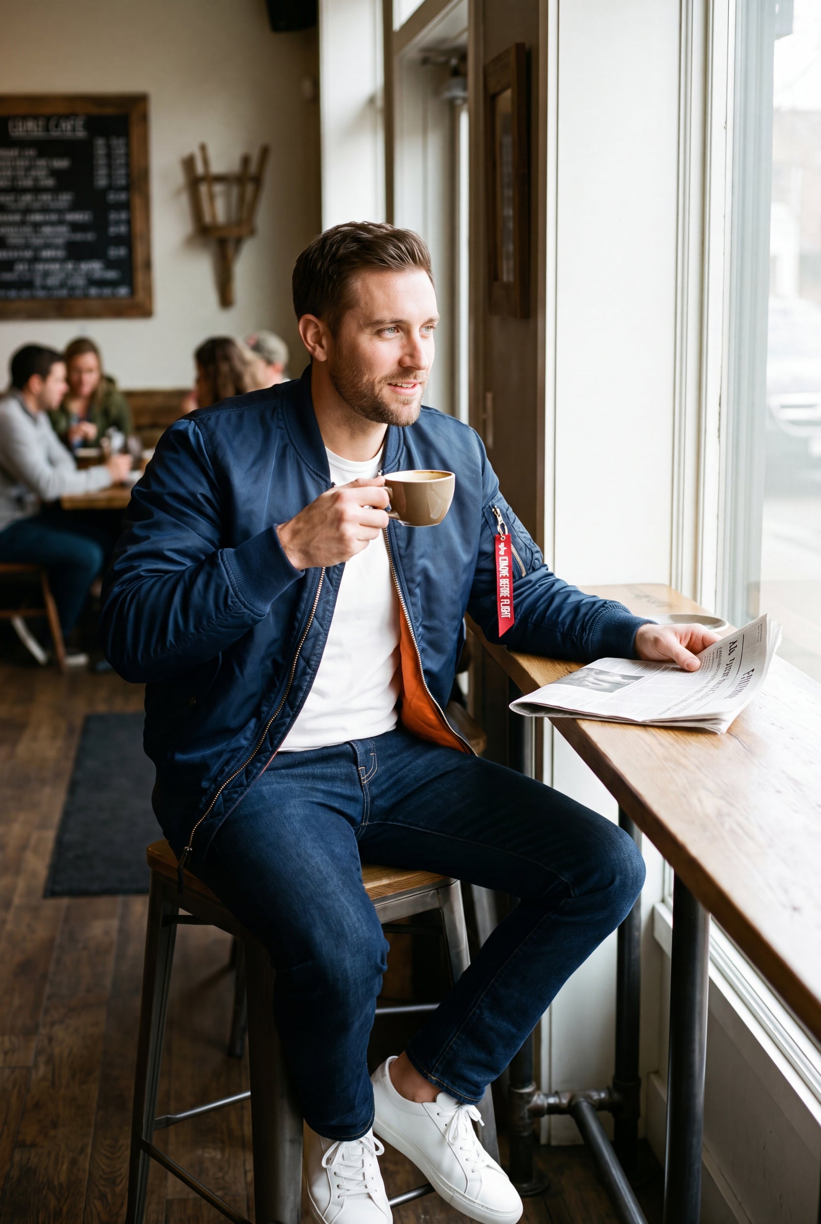 Men's Classic Bomber Jacket with Zip Closure— lifestyle cafe