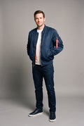 Men's Classic Bomber Jacket with Zip Closure in Blue — primary studio