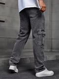 Men’s Cargo Pants Straight Fit Washed Denim-Stilenza-Stilenza