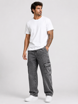Men’s Cargo Pants Straight Fit Washed Denim-Stilenza-Dark Grey-XS-Stilenza