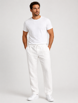 Men’s Casual Pants with Drawstring Waist-Pants-Stilenza-White-S-Stilenza