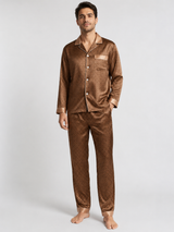 Men’s Pajama Set Long Sleeve Button Up Printed-Stilenza-Dark Brown-M-Stilenza