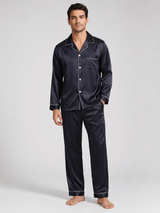 Men’s Pajama Set Long Sleeve Button Up-Stilenza-Black-M-Stilenza