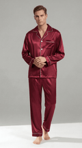 Men’s Pajama Set Long Sleeve Button Up-Stilenza-Burgundy-M-Stilenza