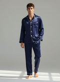 Men’s Pajama Set Long Sleeve Button Up-Stilenza-Navy Blue-M-Stilenza
