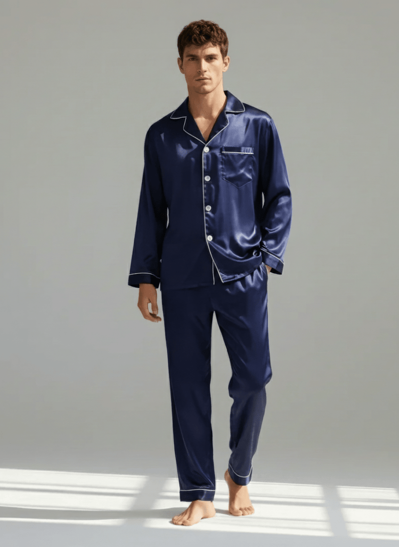 Men’s Pajama Set Long Sleeve Button Up-Stilenza-Navy Blue-M-Stilenza
