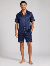 Men’s Pajama Set Short Sleeve Button Up-Stilenza-Navy Blue-M-Stilenza