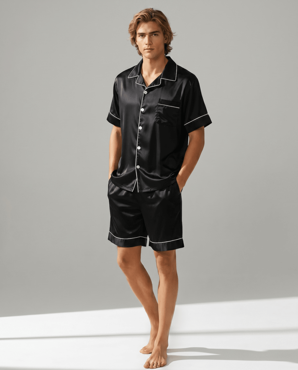 Men’s Pajama Set Short Sleeve Shorts-Stilenza-Black-M-Stilenza