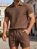 Men’s Ribbed Polo Shirt & Shorts Set-Zomer kledingsets-Stilenza-Stilenza