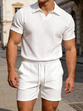 Men’s Ribbed Polo Shirt & Shorts Set-Zomer kledingsets-Stilenza-Stilenza