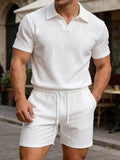 Men’s Ribbed Polo Shirt & Shorts Set-Zomer kledingsets-Stilenza-Stilenza