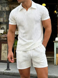 Men’s Ribbed Polo Shirt & Shorts Set-Zomer kledingsets-Stilenza-Stilenza