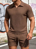 Men’s Ribbed Polo Shirt & Shorts Set-Zomer kledingsets-Stilenza-Stilenza