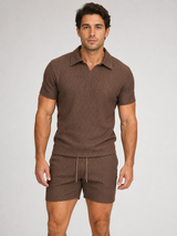 Mens-Ribbed-Polo-Shirt-Shorts-Set-Zomer-kledingsets-Stilenza-White-S c