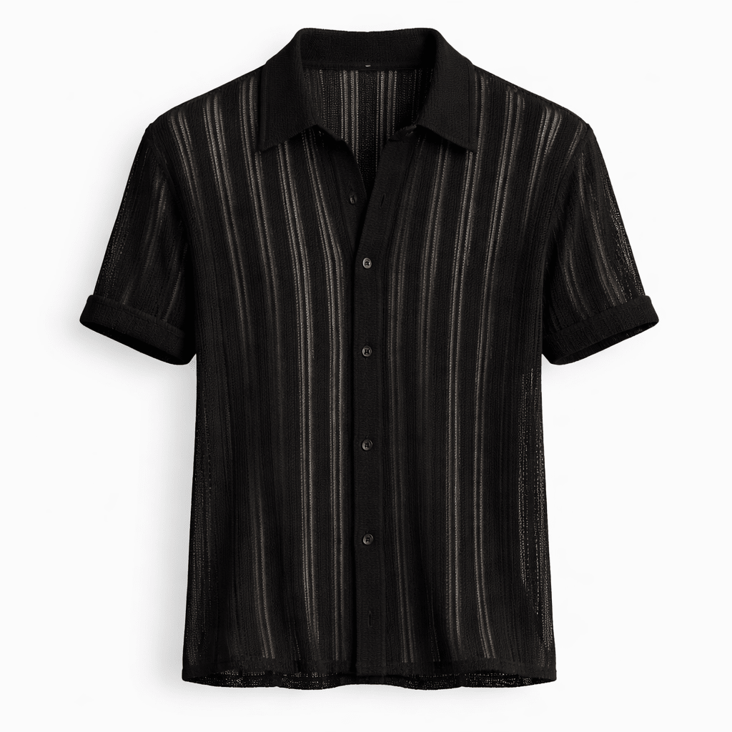 Men’s Short Sleeve Button Shirt-Stilenza-Black-S-Stilenza