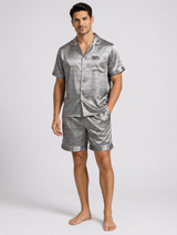 Men’s Short Sleeve Pajama Set with Shorts-Stilenza-Khaki Letter-M-Stilenza