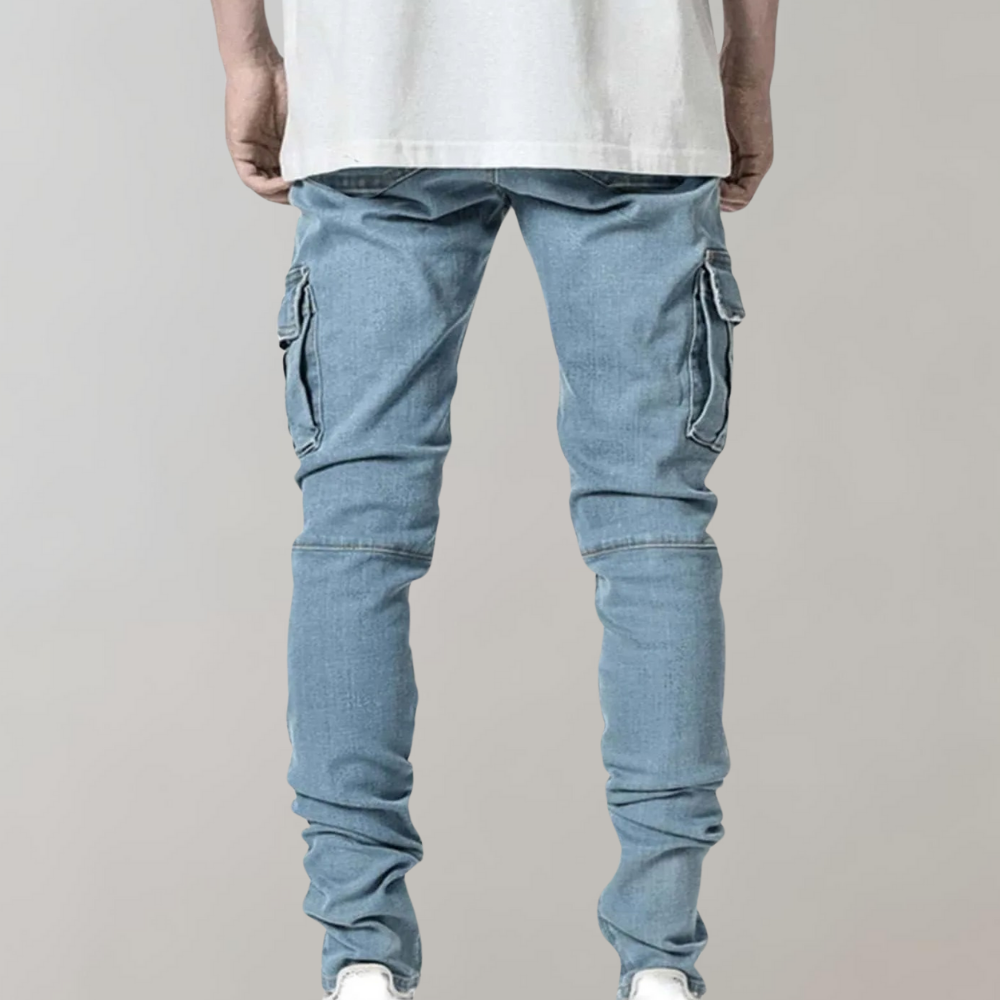 Men’s Slim Fit Cargo Pants Stacked Denim-Pants-Stilenza-Stilenza