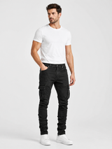 Men’s Slim Fit Cargo Pants Stacked Denim-Pants-Stilenza-Black-S-Stilenza