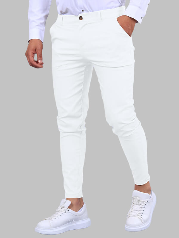 Men’s Slim Fit Chino Pants Smart Casual-Pants-Stilenza-White-S-Stilenza