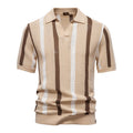 Men’s Striped Knit Polo Shirt-Stilenza-Beige-S-Stilenza