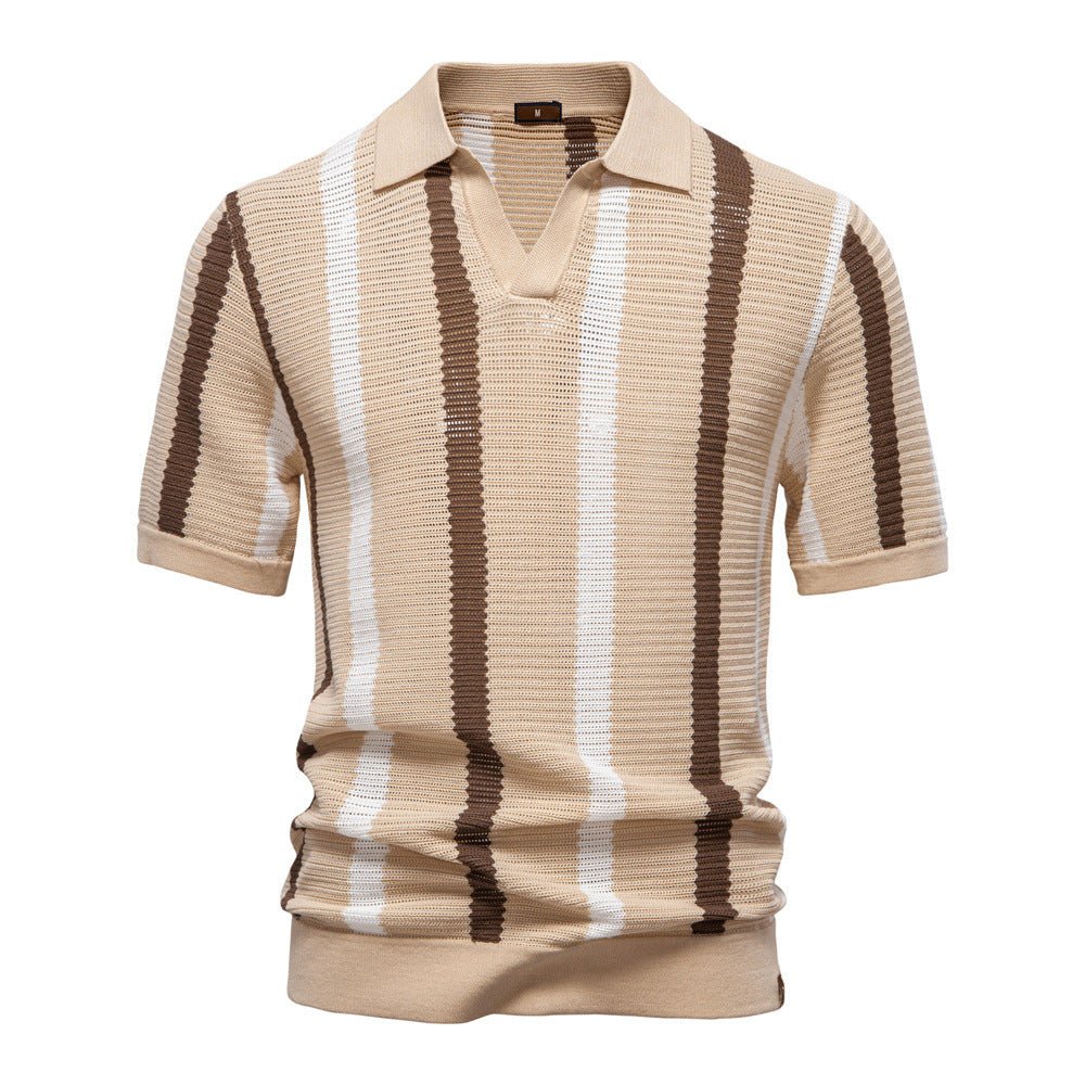 Men’s Striped Knit Polo Shirt-Stilenza-Beige-S-Stilenza