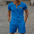 Men’s Two Piece Polo Shorts Set-Men Summer Sets-Stilenza-Blue-S-Stilenza
