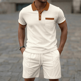 Men’s Two Piece Polo Shorts Set-Men Summer Sets-Stilenza-Khaki-S-Stilenza