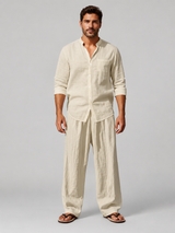 Natural Beige Relaxed Fit Shirt and Trouser Set 