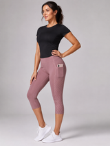 Women’s High Waisted Capri Leggings with Pocket-Legging-Stilenza-Pink-S-Stilenza