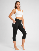Women’s 3/4 Capri Leggings High Waisted with Pocket-Stilenza-Black-S-Stilenza