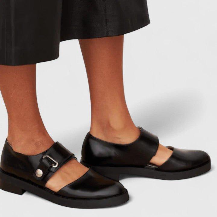 Women’s Black Mary Jane Flats with Buckle Strap-Stilenza-Stilenza