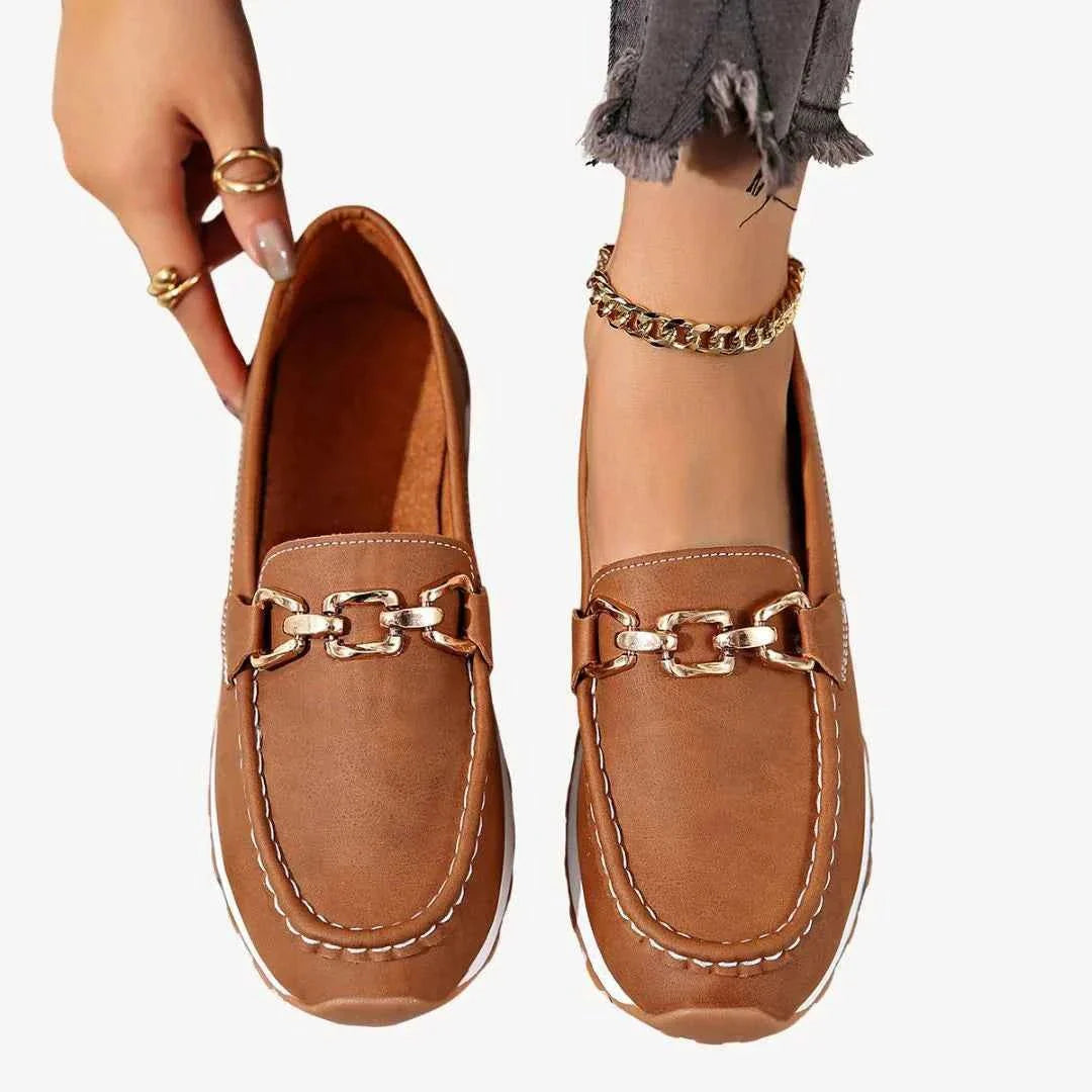 Women’s Chain Loafers Slip On Flats-Stilenza-Light Brown-36-Stilenza