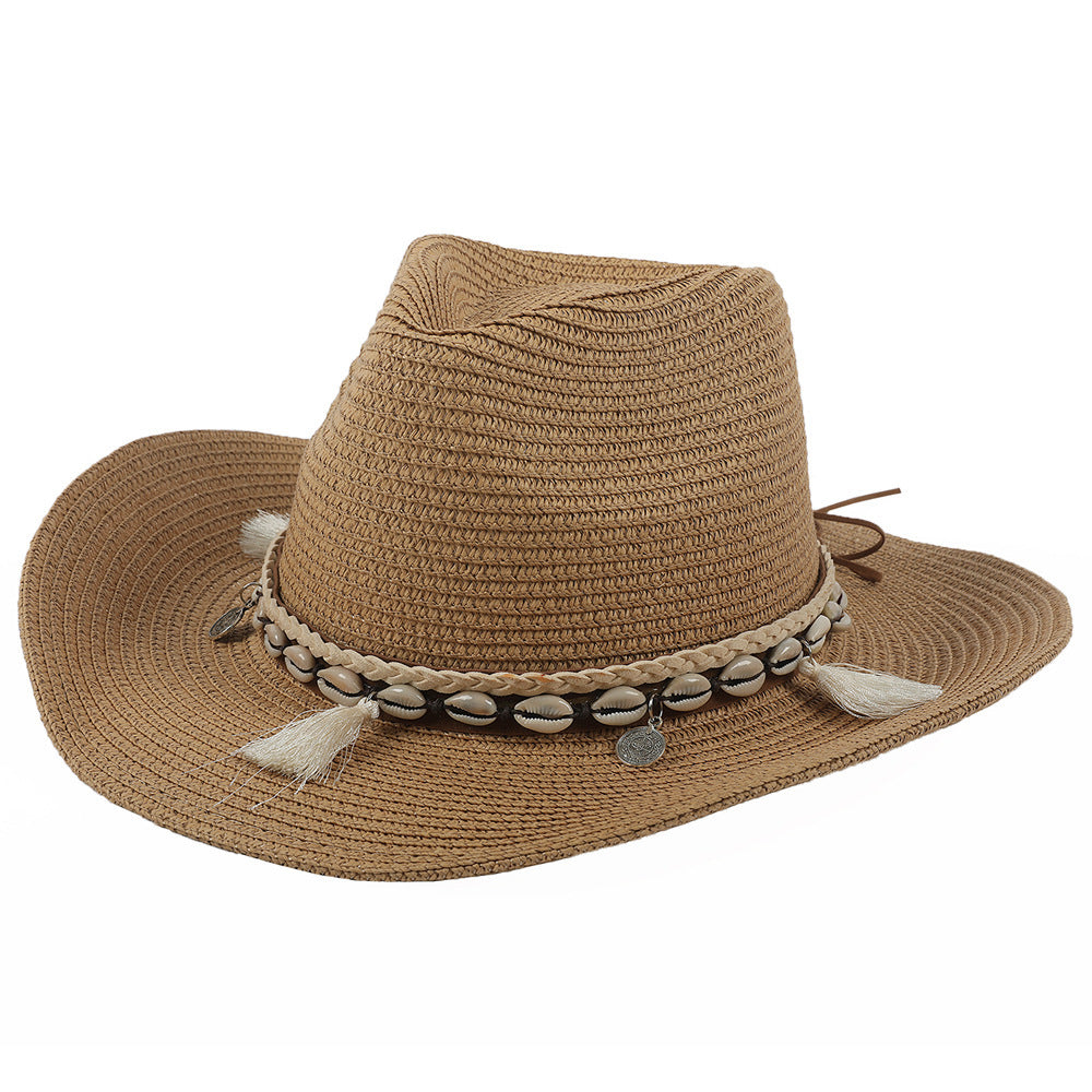 Women’s Cowboy Sun Hat with Beaded Band-Stilenza-Khaki-One size-Stilenza