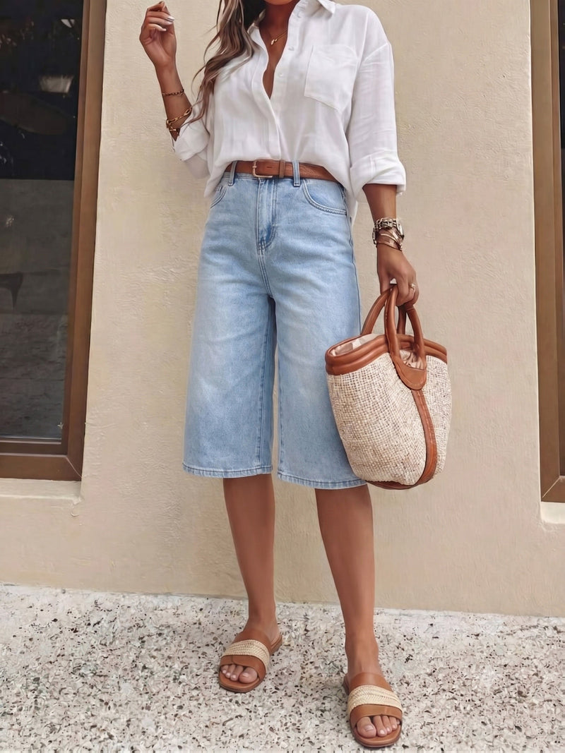Women’s Denim Bermuda Shorts High Waisted-Stilenza-Stilenza