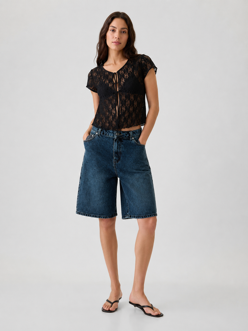 Women’s Denim Bermuda Shorts High Waisted-Stilenza-Blue-S-Stilenza