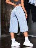 Women’s Denim Bermuda Shorts with Rhinestone Detail-Stilenza-Stilenza