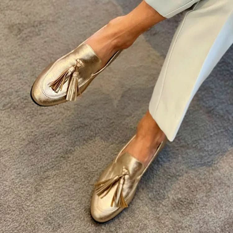 Women’s Gold Tassel Loafers Metallic Flats-Woman's Shoes-Stilenza-Stilenza