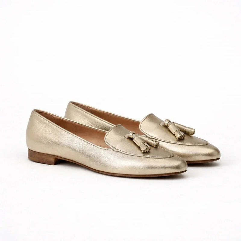 Women’s Gold Tassel Loafers Metallic Flats-Woman's Shoes-Stilenza-Stilenza