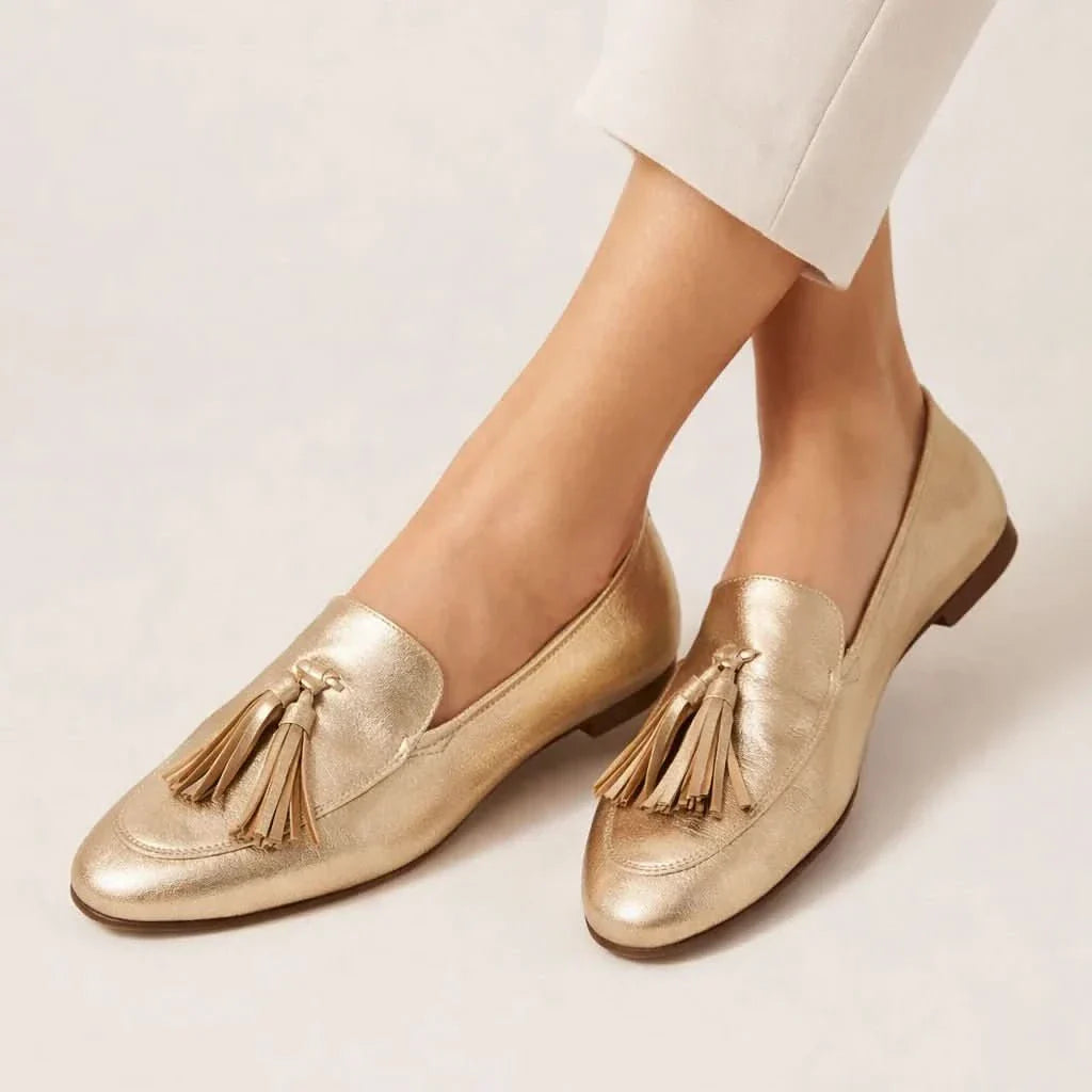 Women’s Gold Tassel Loafers Metallic Flats-Woman's Shoes-Stilenza-Stilenza